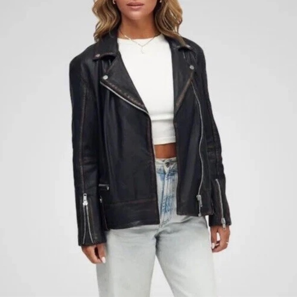 Classic Black Leather Moto Jacket - Women - Picture 2 of 5